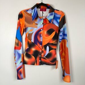 NWT! Kai Collective Size S • Multicolor Stretch Button Down Top.
